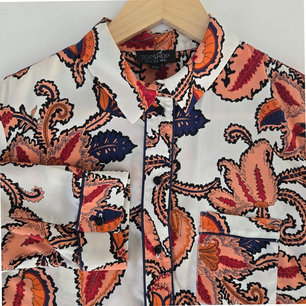 Topshop Paisley Blouse Womens 8 Floral Button Down‎ Long Sleeve Top Career boho